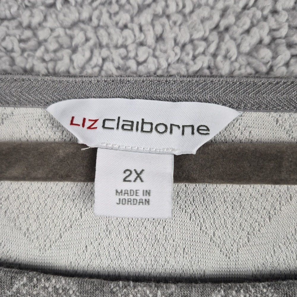 Liz Claiborne Boatneck Gray Windowpane Long Sleeve Shirt Womens Sz 2X - Picture 2 of 9